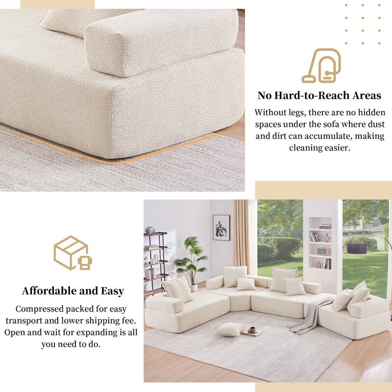 Luxury Boucle Lounge Sofa, Convertible Modular U-Shaped Couch for Living Room, Spacious and Comfortable Floor Seating