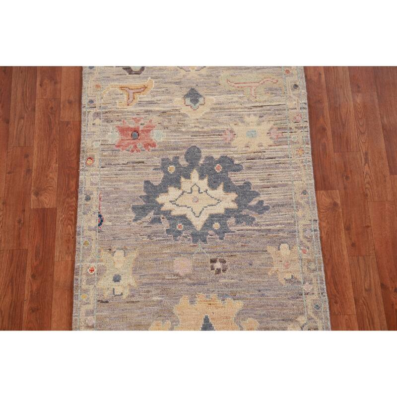 Hand Knotted Oriental 100% Wool Carpet Transitional Floral Multi-Colored Oushak Runner Rug - 9' 10'' X 2' 6''