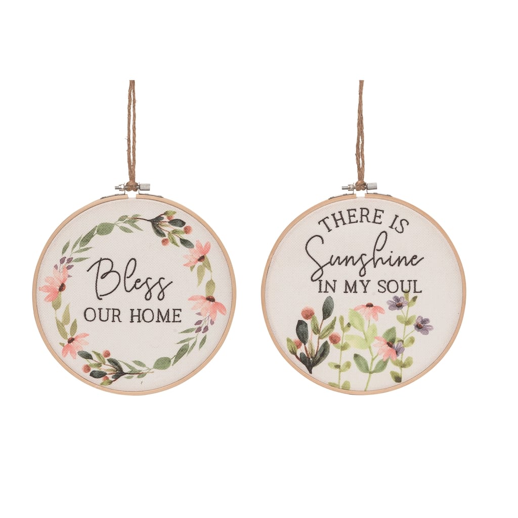 Transpac Fabric Embroidered Hoop Decor Set of 2 Spring Home Decorations