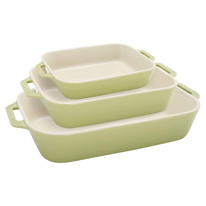Staub Ceramic 3-pc Rectangular Baking Dish Set - Macaron - Green