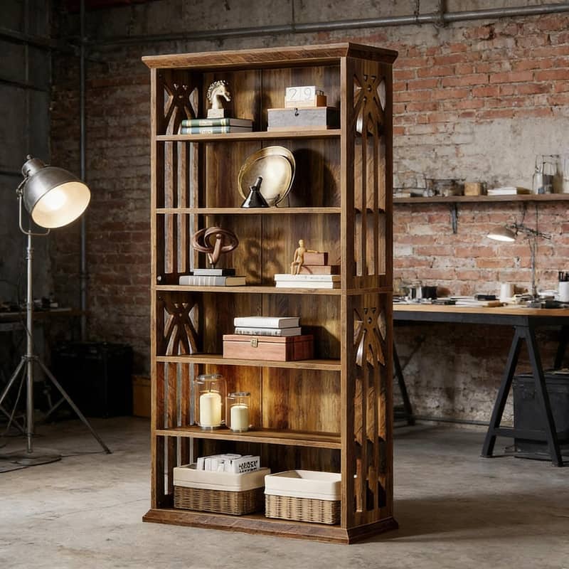 Farmhouse Storage Cabinet with Display Shelves - Spacious Bookshelf