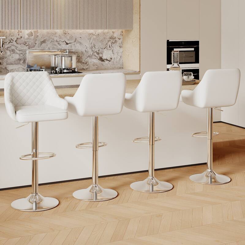 Javlergo 4-Pack Adjustable Bar Stools 24.4" to 32.7" Height Range with Footrest & Diamond Quilted Half-Back Counter Stools Set