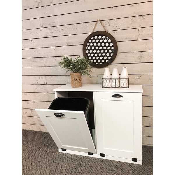 White Double Tilt-out Wooden Trash Can Cabinet - Overstock ...