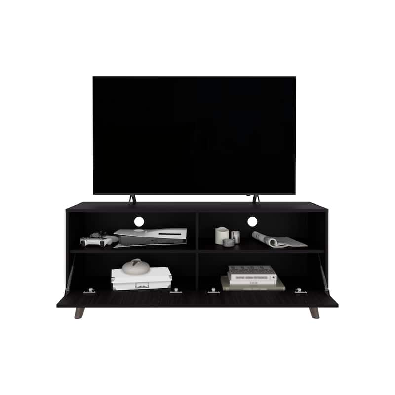 Tv Stand With 2 Doors And Open Storage Shelves, Modern Entertainment Center,Black