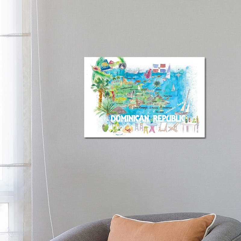 iCanvas "Dominican Republic Illustrated Travel Map With Roads And Highlights" by Markus & Martina Bleichner Canvas Print - 18x26x1.5