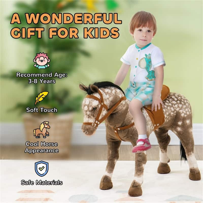 Kids Ride-On Horse Toy with Realistic Horse Sounds and Soft Polyester Seat Metal Support Frame - 33.5" L x 11" W x 23.6" H