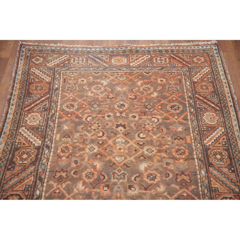 Hand Knotted Oriental 100% Wool Carpet Traditional All-Over Brown Malayer Runner Rug - 10' 8'' X 3' 5''