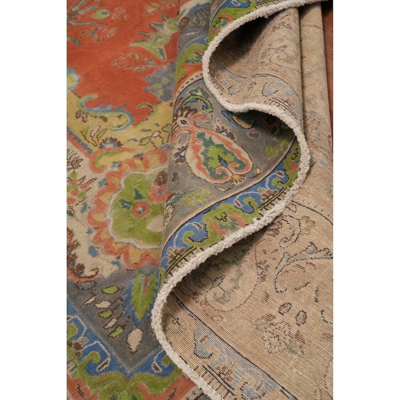 Hand Knotted Oriental 100% Wool Carpet Traditional Floral Oranges & Rust Tabriz Area Rug - 13' 2'' X 9' 9''