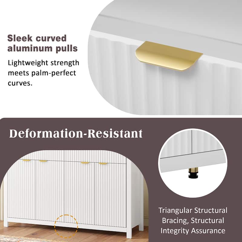 Roomfitters Modern Sideboard Cabinet, Wave Pattern Storage Buffet with Adjustable Shelves, Accent Console