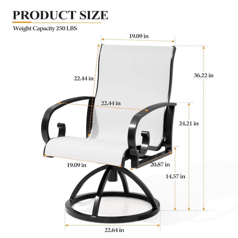 Outdoor Patio Swivel Dining Chairs with Sunbrella Textilene Mesh Fabric