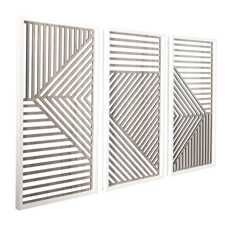 Wood Geometric Carved Wall Decor - Set of 3 Brown - Roche River Decor