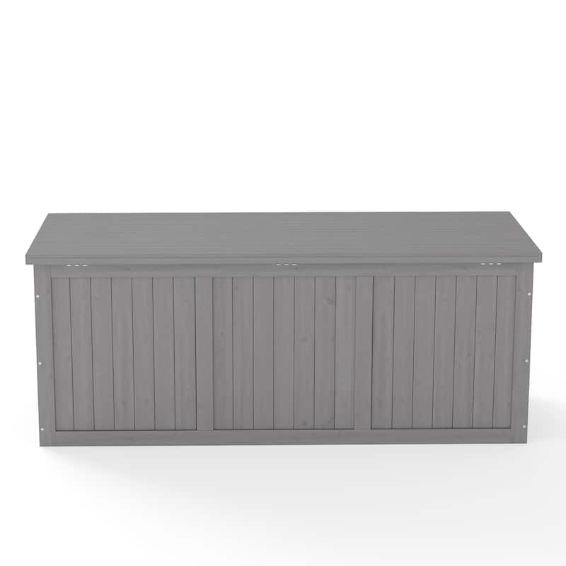 112 Gallon Outdoor Wooden Deck Box Solid Wood Storage Box Seat & Table Top for Patio Furniture Cushions, Pool Toys,Garden Tools
