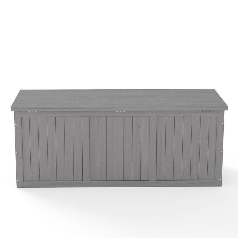 112 Gallon Wooden Deck Box Solid Wood Storage Box Seat & Table Top for Patio Furniture Cushions, Pool Toys & Garden Tools