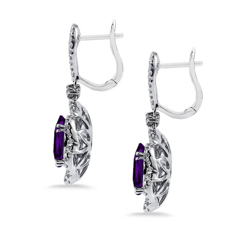 Auriya 4 5/8ct Fancy Oval-cut Amethyst Halo Diamond Drop Earrings 2 1/8ctw 18k Gold