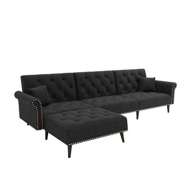 L-Shape Sofa Convertible Sectional Sofa with Reversible Chaise Black