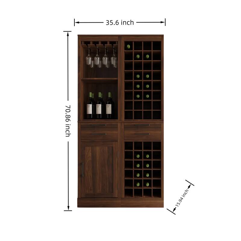 Modular Combination Wine Bar Cabinet Set ,Multi-Storage Cabinet with Open Shelves and Wine Glasses Rack