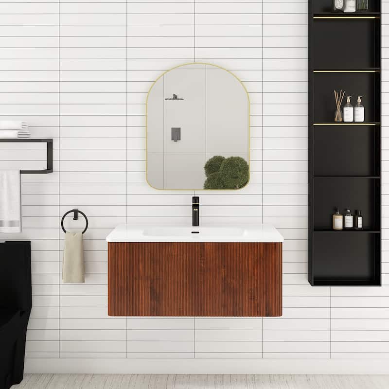 Floating Bathroom Vanity with Glossy White Integrated Ceramic Sink