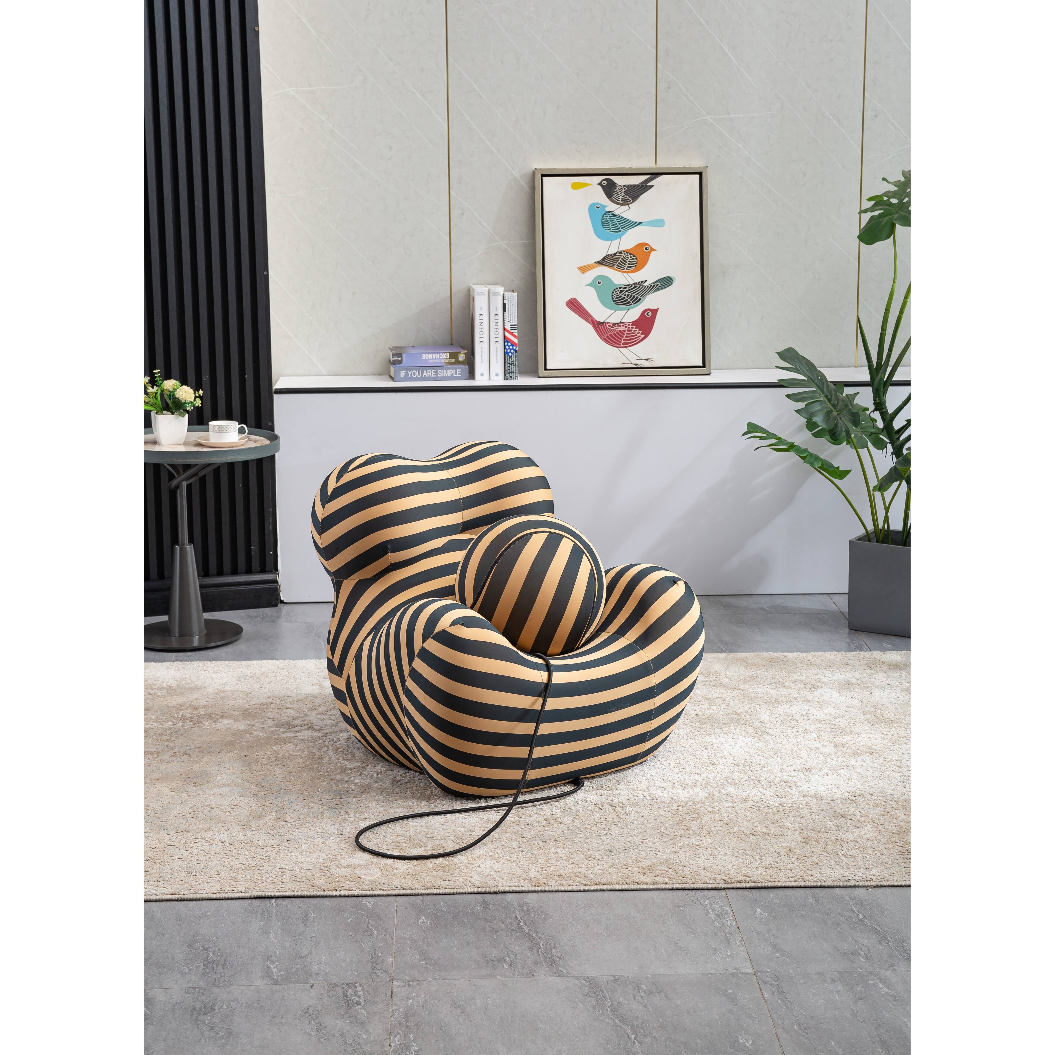 Black Stripe Barrel Chair w/ Ottoman Small Size Chairs & Ottoman Sets