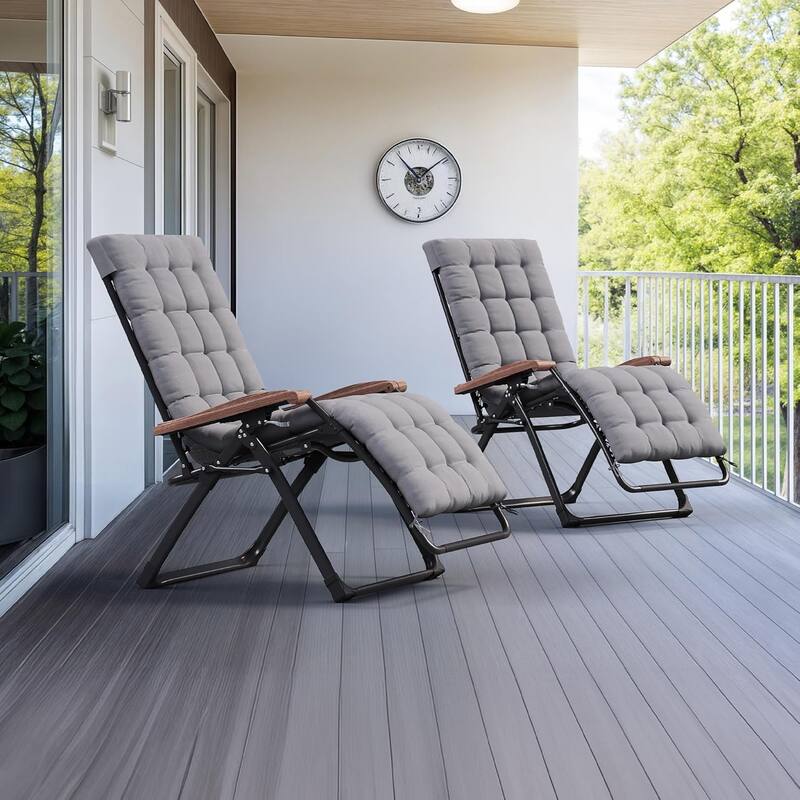 PURPLE LEAF Patio Chaise Lounge Outdoor Beach Pool Sunbathing Lawn Lounger Recliner Chair - Grey,Oversized-Set of 2