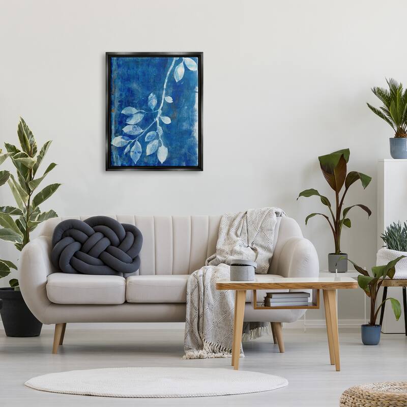 Stupell Blue Botanical Leaves Floating Framed Canvas Wall Art, Design by Liz St. Andre