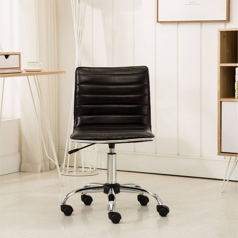 Faux Leather Office Chair with Wheels, Upholstered Task Chair with Metal base, Swivel Rolling Chair with Adjustable Height - N/A