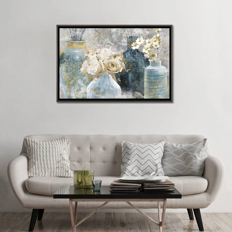 iCanvas "Vessels and Blooms Blues" by Nan Framed