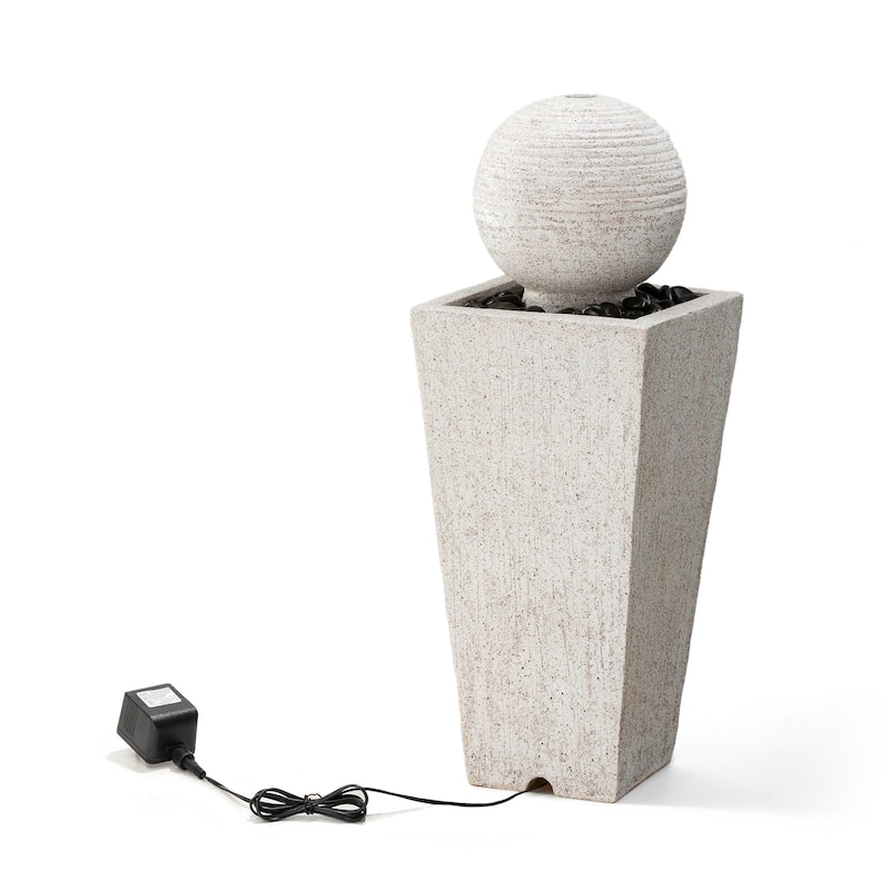 Glitzhome 31.75"H Polyresin Sphere Pedestal Outdoor Fountain With Pebbles Pump LED Light