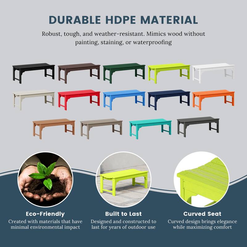 Polytrends Laguna Hdpe All Weather Outdoor Patio 48" Bench