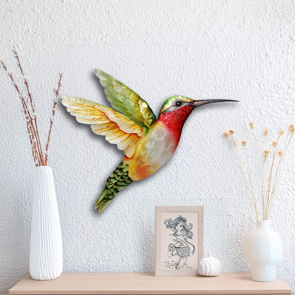 Eangee Handmade Hummingbird Capiz Shell Wall Decor Yellow And Green Large , 22 x 2 x 20 in.