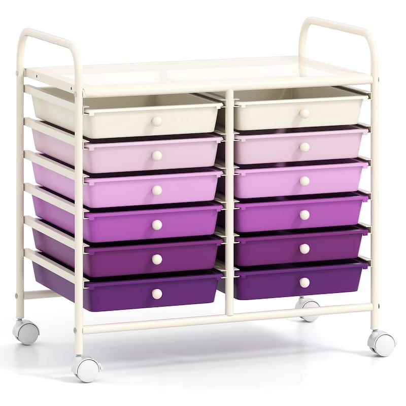 Costway 12 Drawers Rolling Cart Storage Scrapbook Paper Studio - See Details - Purple