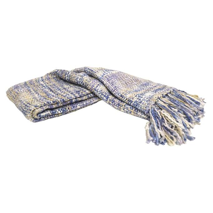 Home&Manor Handcrafted Wool & Cotton Throw Blanket Coastal Loom