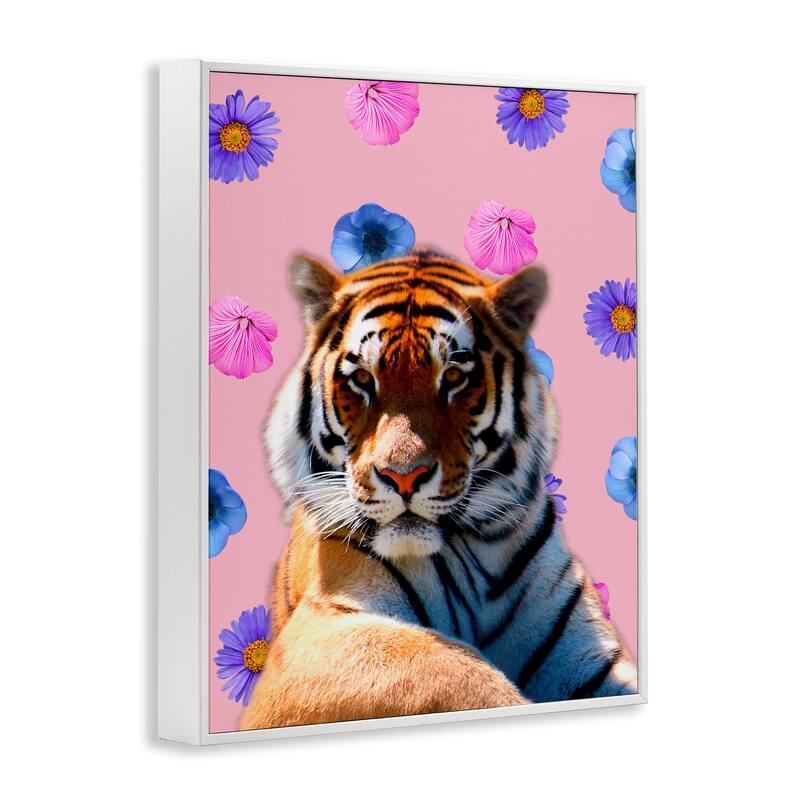 Stupell Floral Safari Tiger Framed Giclee Art Design By Marcus Prime