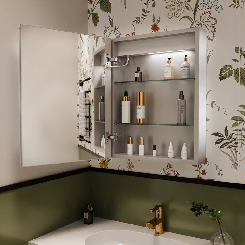 ExBrite 20" x 26" LED Lighted Bathroom Medicine Cabinet with Mirror,Recessed or Surface Mount,Defog