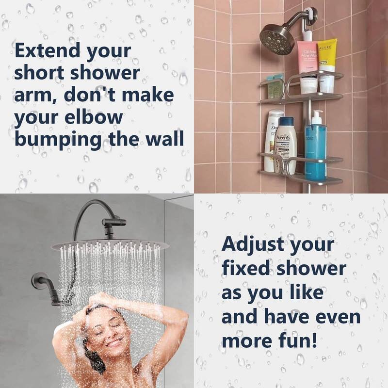 Bathlet 12" Rain Shower Head with Adjustable Height & Distance Extension Arm