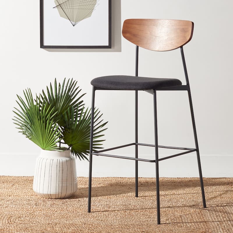 SAFAVIEH Whitney Bar Stool - 20.5" W x 20" L x 43" H - 21Wx20Dx43H - Walnut/Black