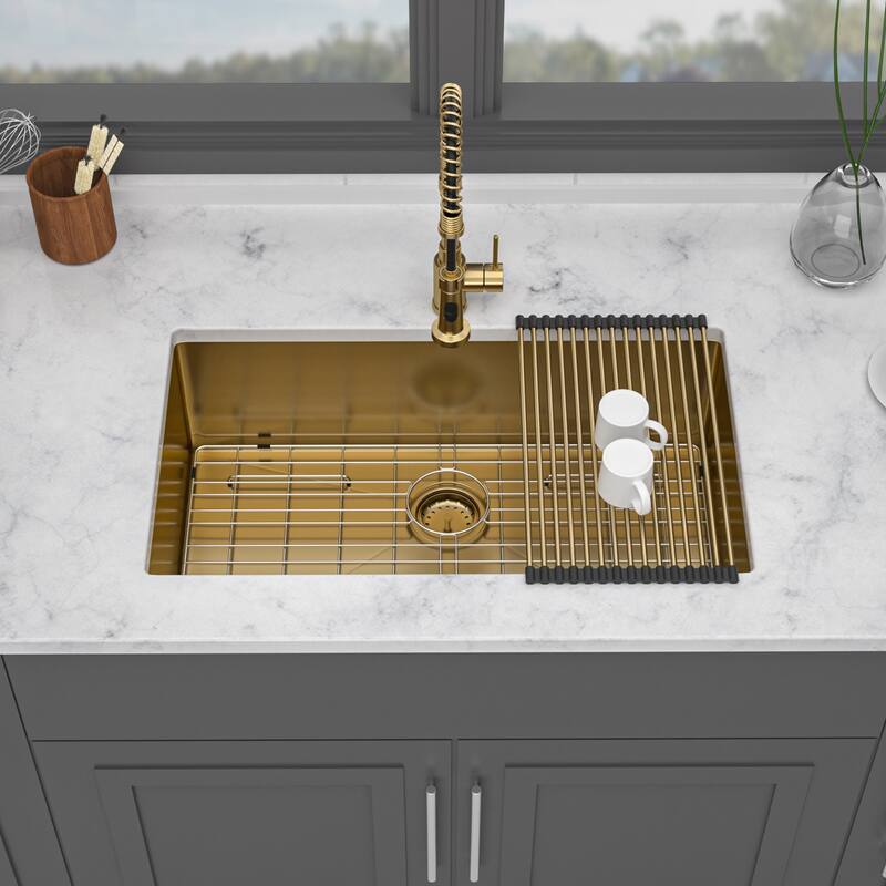 32" Undermount 16 Gauge Single Bowl Stainless Steel Kitchen Sink in Gold - 32'' x 19'' x 10'' - Gold - 32'' x 19'' x 10''