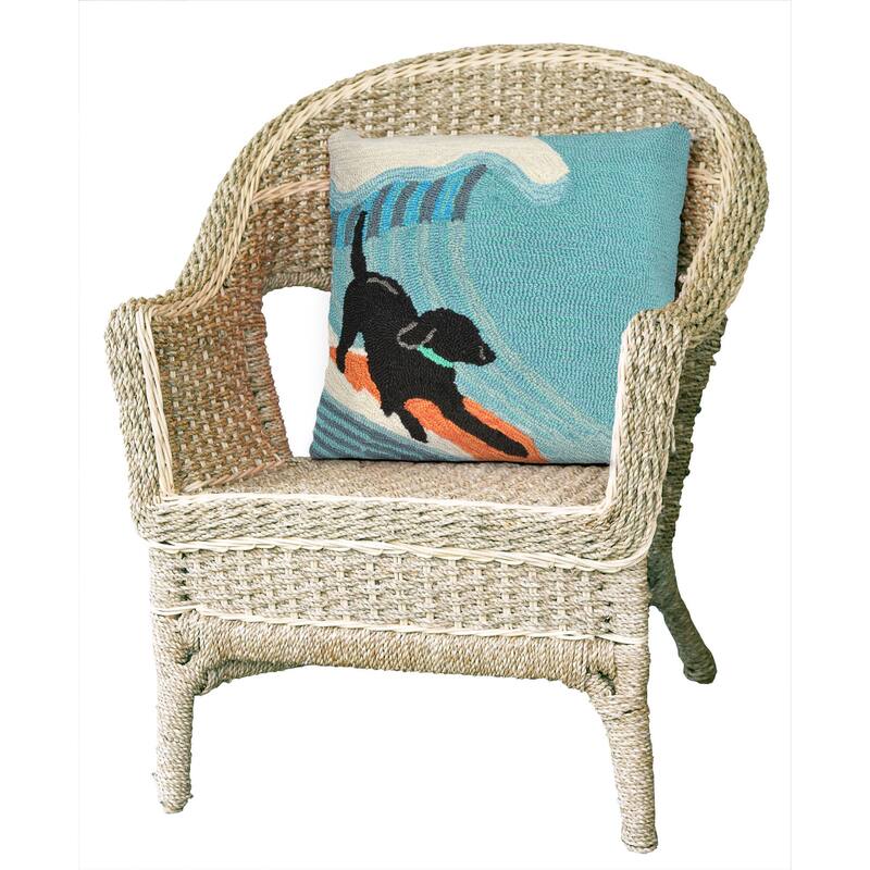 Liora Manne Frontporch Surfing Dog Indoor/Outdoor Pillow Ocean 18" Square