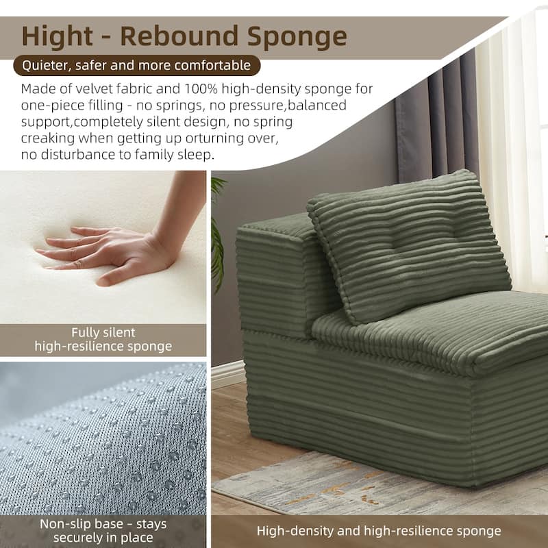 Sleeper Sofa with Chaise Lounge, Convertible Sectional Couch Bed, Corduroy 3-Seat Sofa, Folding Boneless Couch