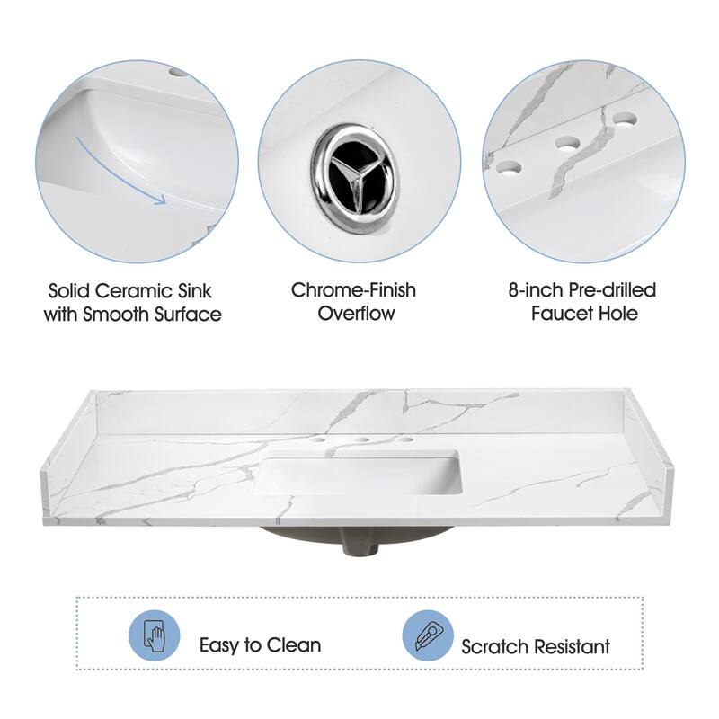 Nephelily 48 inch Transitional White Bathroom Vanity with Top