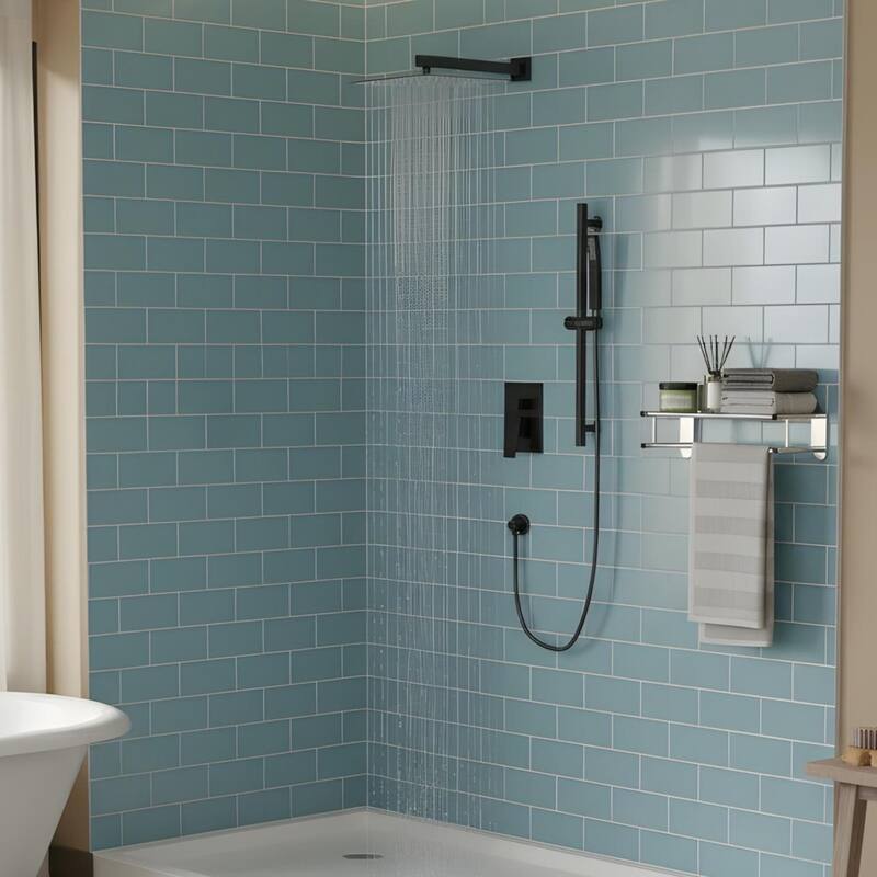 Wall Mounted Square Shower System and Handheld Showerhead Set