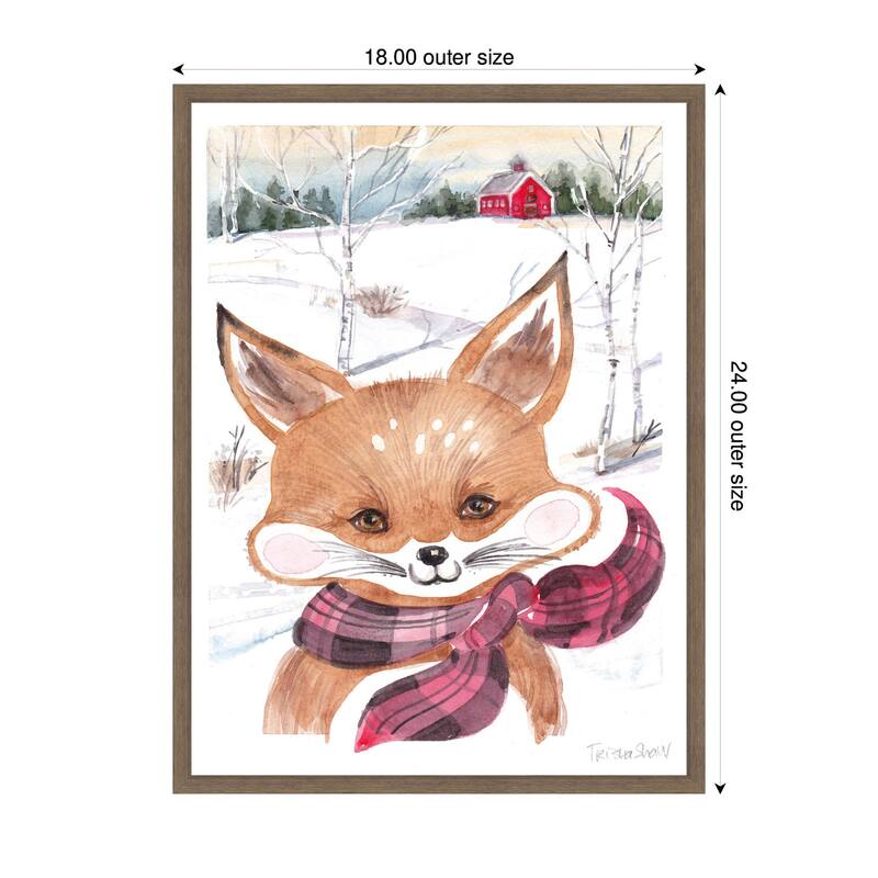 Kate and Laurel Framed Canvas Fox With Scarf In Winter by Patricia Shaw