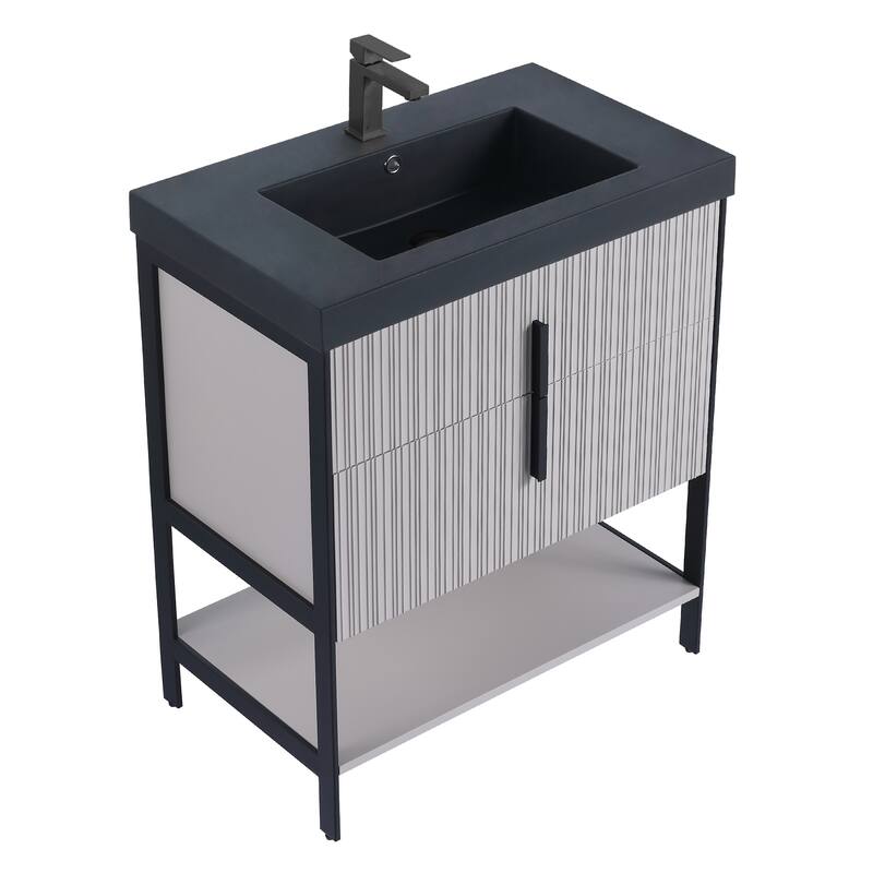 Fine Fixtures Serenity Modern Bathroom Vanity with Black Gel Acrylic Top