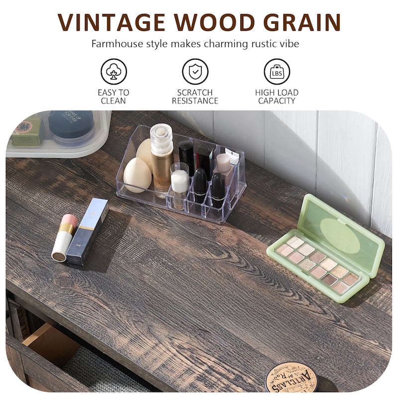 Farmhouse 5 Drawers Dresser, Vintage Chest of Drawers with Barn Door