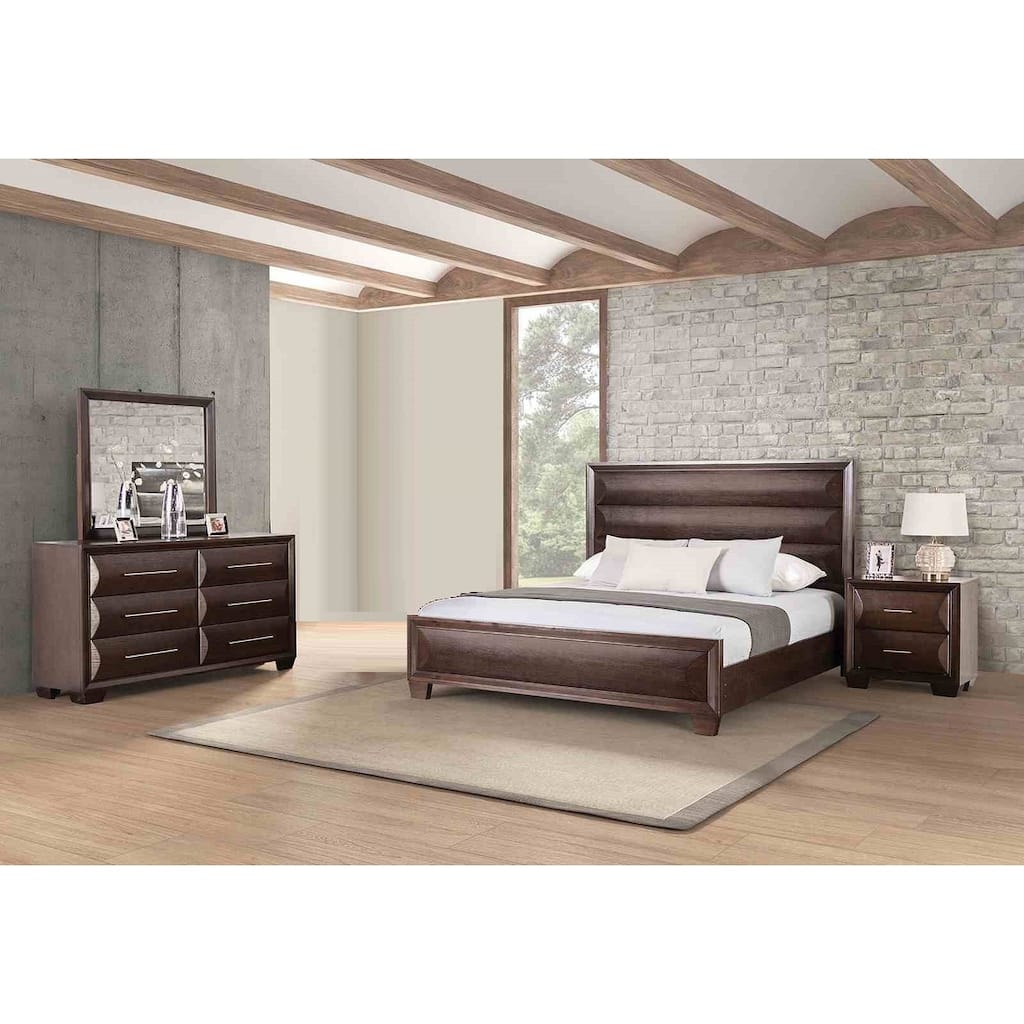 Espresso Finish Bedroom Furniture Set Bed Dresser Mirror Nighststand