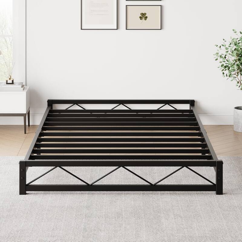6 Inch Metal Platform Bed Frame with Wavy Pattern, King Bed Frame with Steel Slat Support