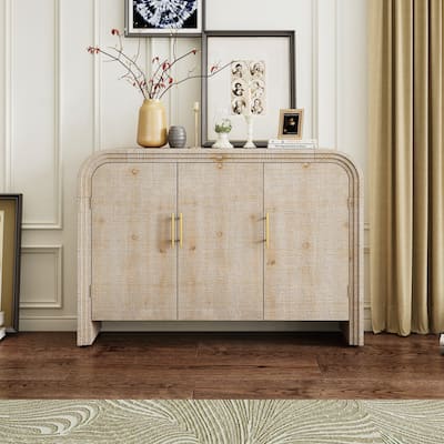 Retro Minimalist Curved Sideboard with Gold Handles