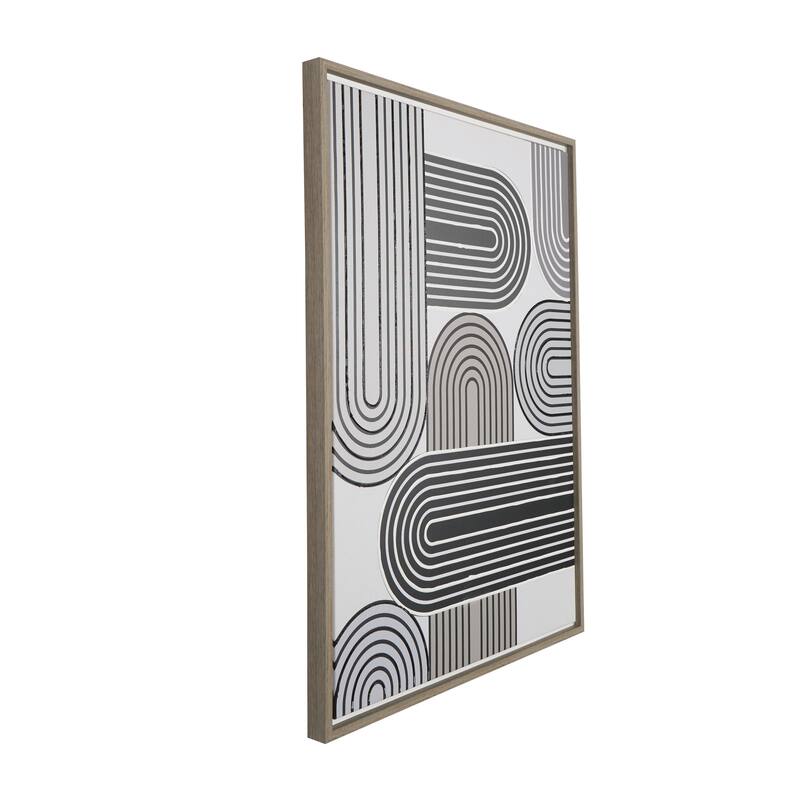 Cream Canvas Art Deco Linear Arched Abstract Framed Wall Art with Gold Foil Accents