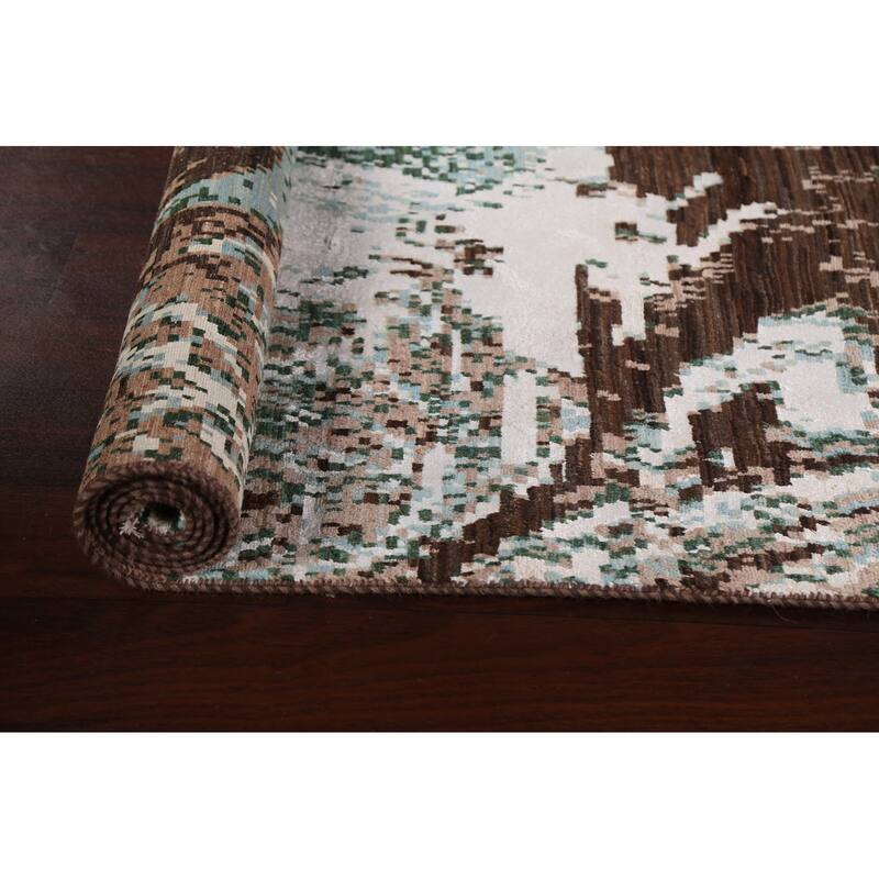 Wool/ Silk Abstract Artistic Modern Oriental Runner Rug Hand-knotted - 2'6" x 10'1"