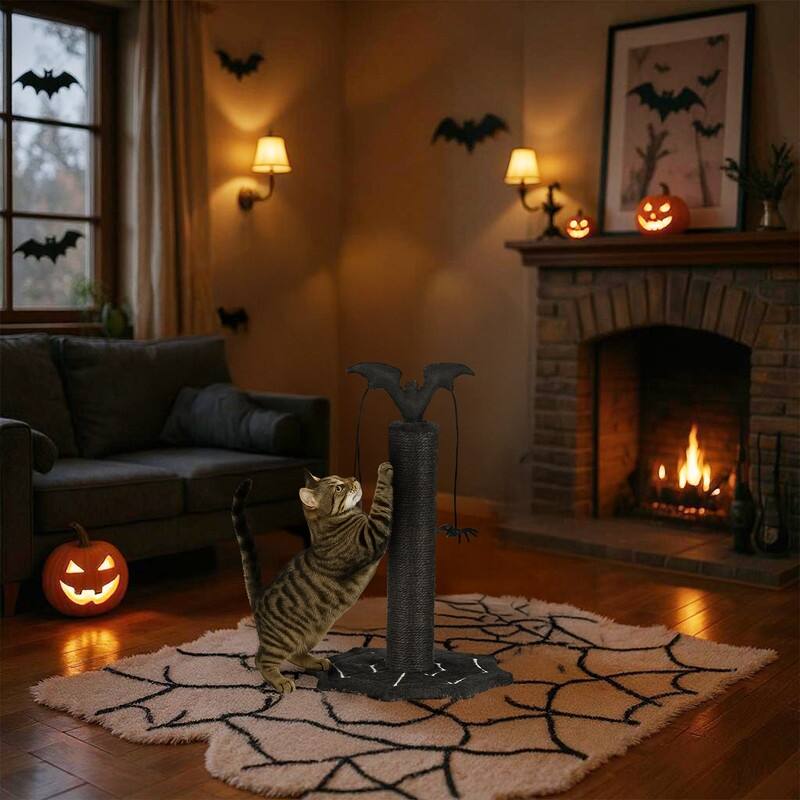 Gothic Cat Scratching Post with Spider Dangling Toys for Indoor Cats