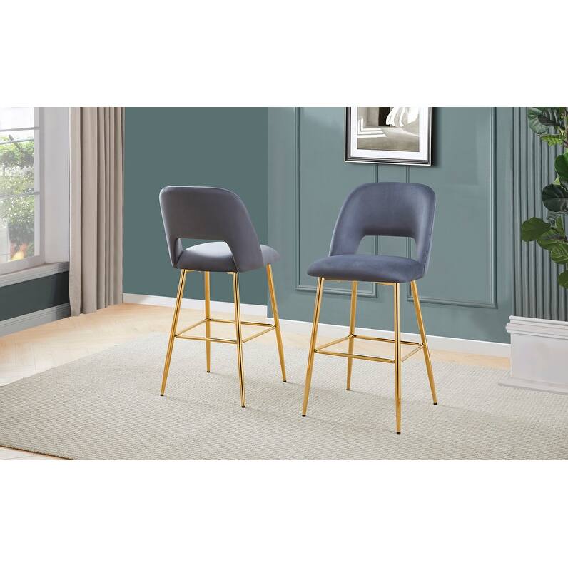 Best Quality Furniture Gold Chrome Velvet Upholstery Bar Stools (Set of 2)